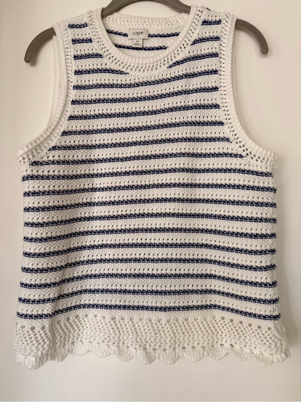 J. Crew White & Navy Striped Crochet Sleeveless Sweater Vest